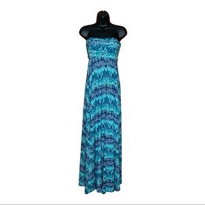 Classique Turquoise & Purple Strapless Maxi Dress